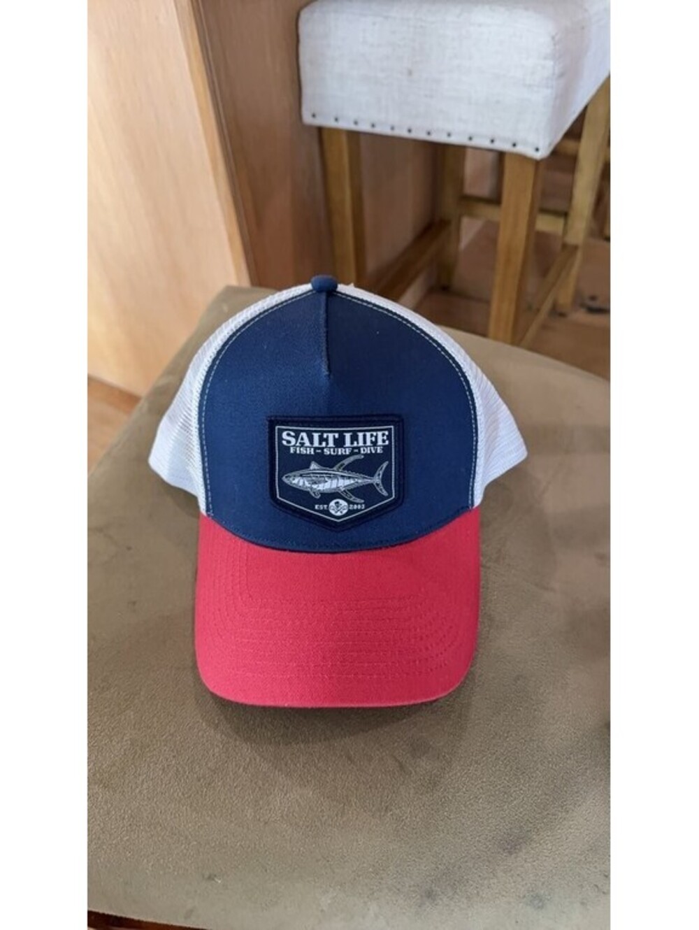 Salt Life Trucker Cap with Red Brim and Mesh Back